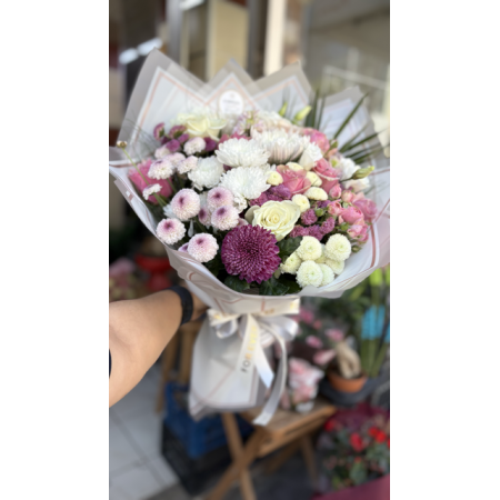 Vip karma beyaz pembe mor buket 1”2